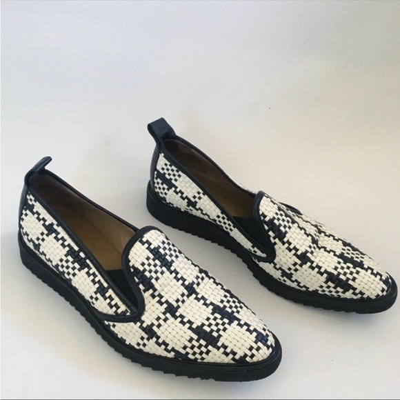 Everlane Woven Checkered houndstooth Black White Flat Platform Street Shoes - Picture 11 of 15